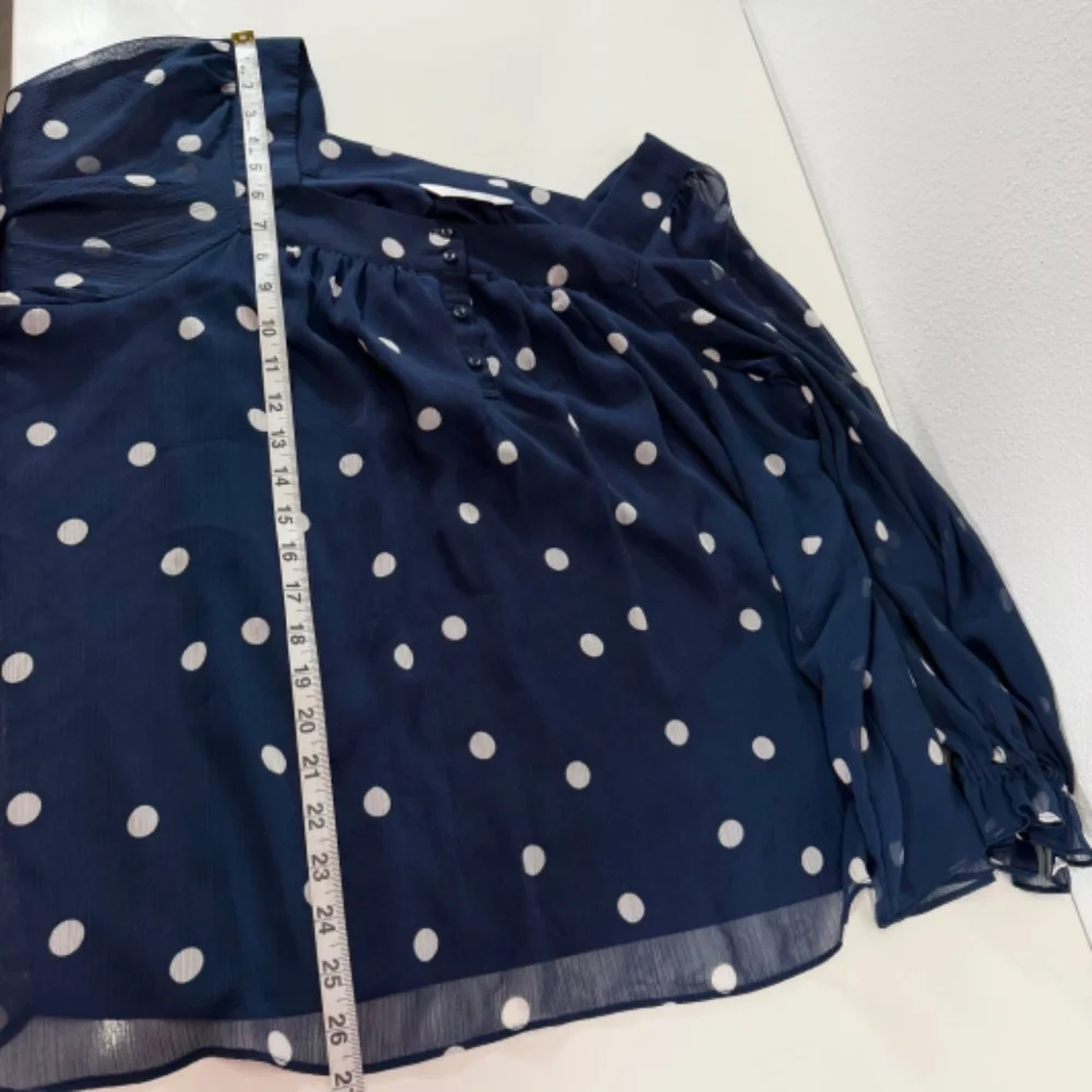 Lauren Conrad Sheer Overlay Long Sleeve White Polka Dot Navy‎ Blue Blouse XXL - Picture 4 of 7